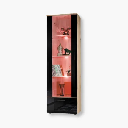Alessandria Vitrine Armoire, noir/wotan, éclairage LED RVB