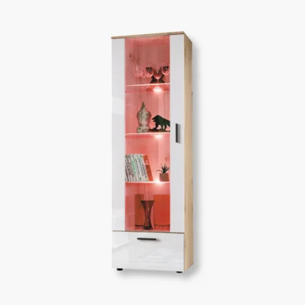 Alessandria Vitrine Schrank, Weiß/Wotan RGB LED Beleuchtung