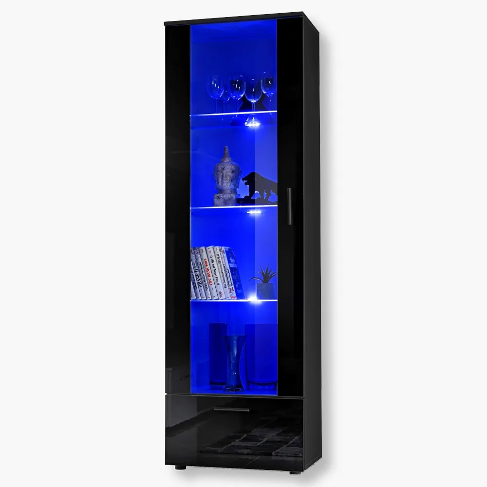 Alessandria-blu-Black-Black-1.webp Alessandria Stehendes Display, Schwarz/Schwarz LED-Beleuchtung Blau – Bild 1