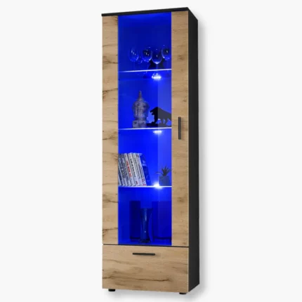 Alessandria Stehendes Display, Wotan/Schwarz LED-Beleuchtung Blau