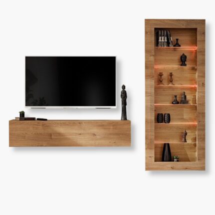 Ensemble de Meubles TV Como, Chêne - Miel truffé, LED RVB