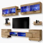 Zestaw Mebli RTV Foggia, Wotan/Wotan Oświetlenie LED Niebieskie
