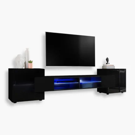 TV Schrank Merano, Schwarz/Schwarz LED-Beleuchtung Blau