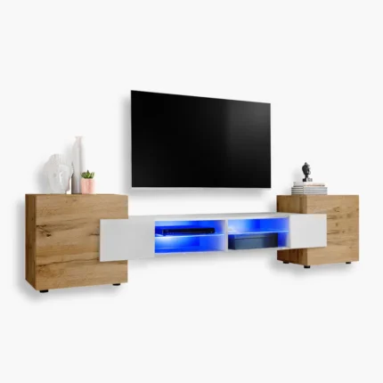 Merano TV Cabinet, Wotan/White LED Lighting Blue