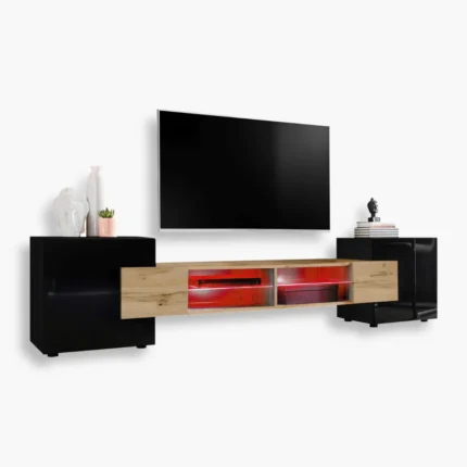 Armoire RTV Merano, Wotan/Noir éclairage LED RVB