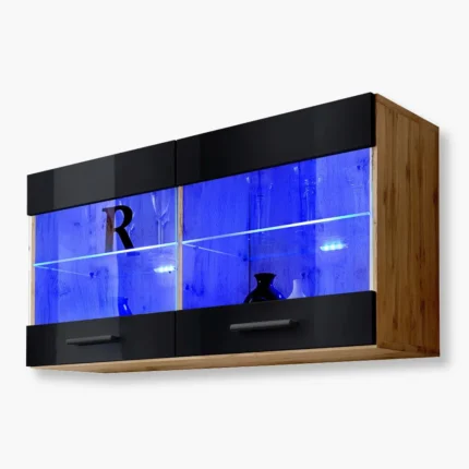 Savona Hängendes Regal, Schwarz/Wotan LED Beleuchtung Blau