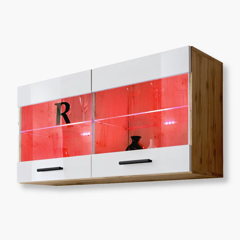 Savona RGB Wotan-White Witryna Półka Wisząca Savona, Biały/Wotan Oświetlenie LED RGB - obrazek 1