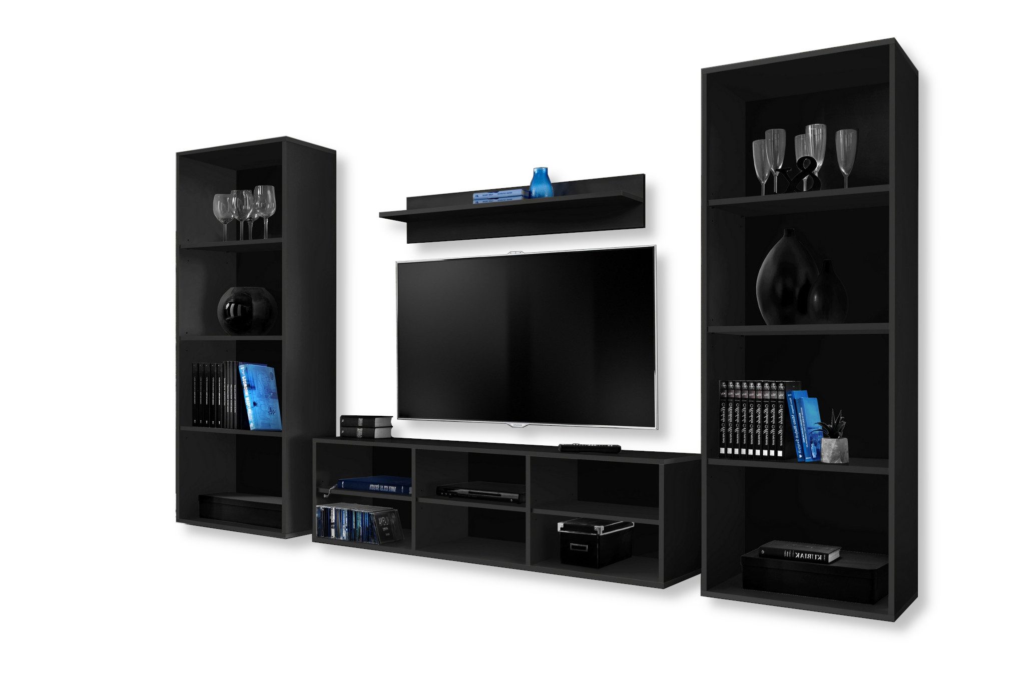 Taranto Grande Black biale_tlo Zestaw Mebli RTV Taranto Grande, Czarny - obrazek 1