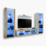 Tivoli Grande RTV Möbel Set, Wotan/Weiß LED Beleuchtung Blau