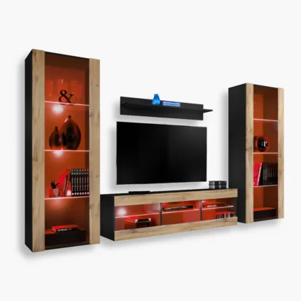 Tivoli Grande TV Furniture Set, Wotan/Black RGB LED Lighting