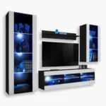 Ensemble de meubles RTV Tivoli Medio, blanc/noir Éclairage LED bleu