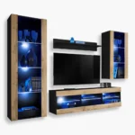 Tivoli Medio RTV Möbel Set, Wotan/Schwarz LED Beleuchtung Blau