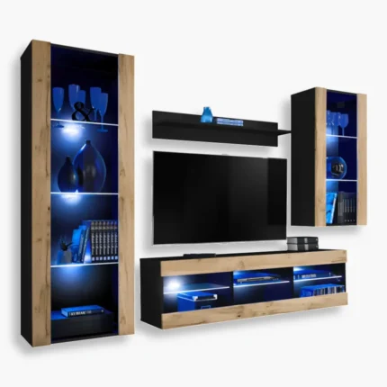 Ensemble de meubles RTV Tivoli Medio, Wotan/noir Éclairage LED bleu