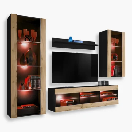 Tivoli Medio RTV Möbel Set, Wotan/Schwarz LED RGB Beleuchtung