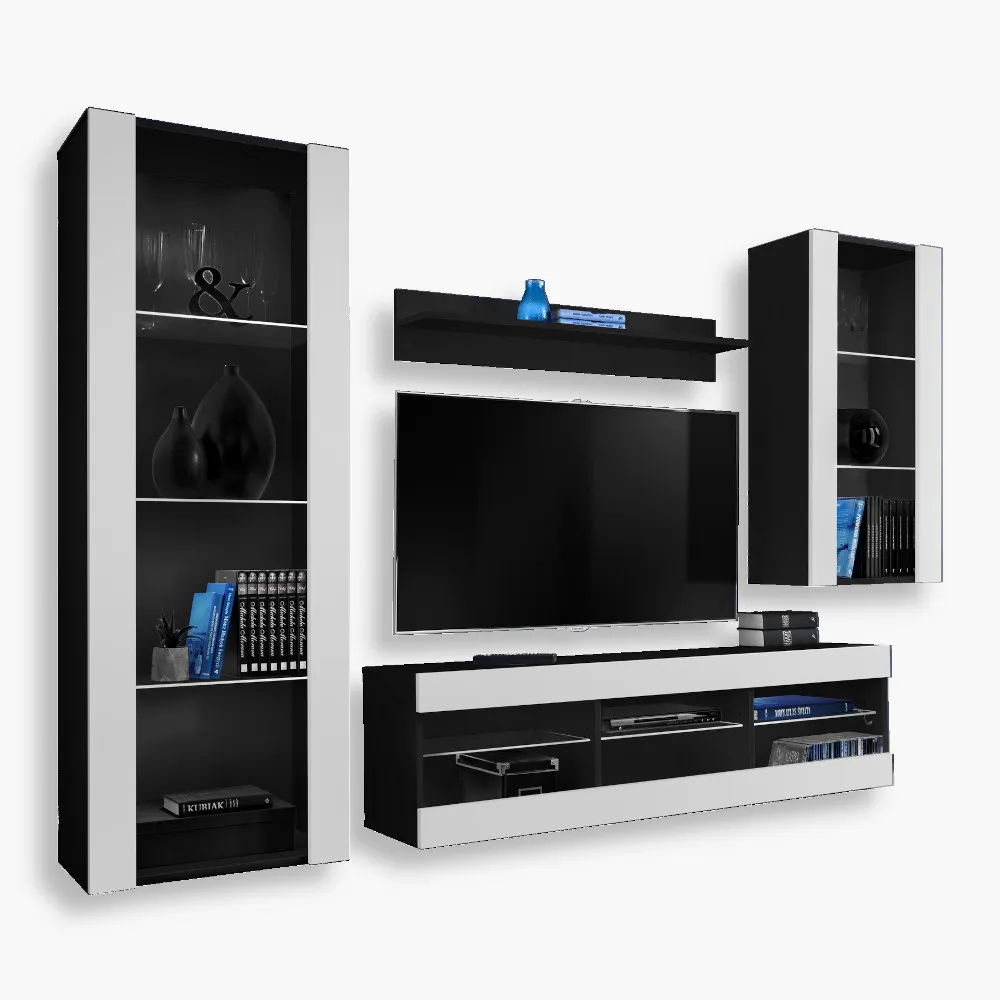 Tivoli-Medio-noLED-Black-White-1.webp Ensemble de meubles RTV Tivoli Medio, blanc/noir – Image 1