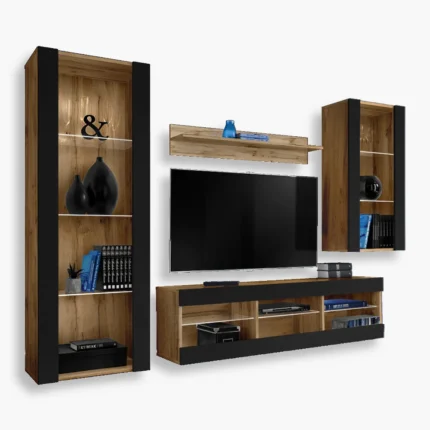 Tivoli Medio RTV Möbel Set, Schwarz/Wotan