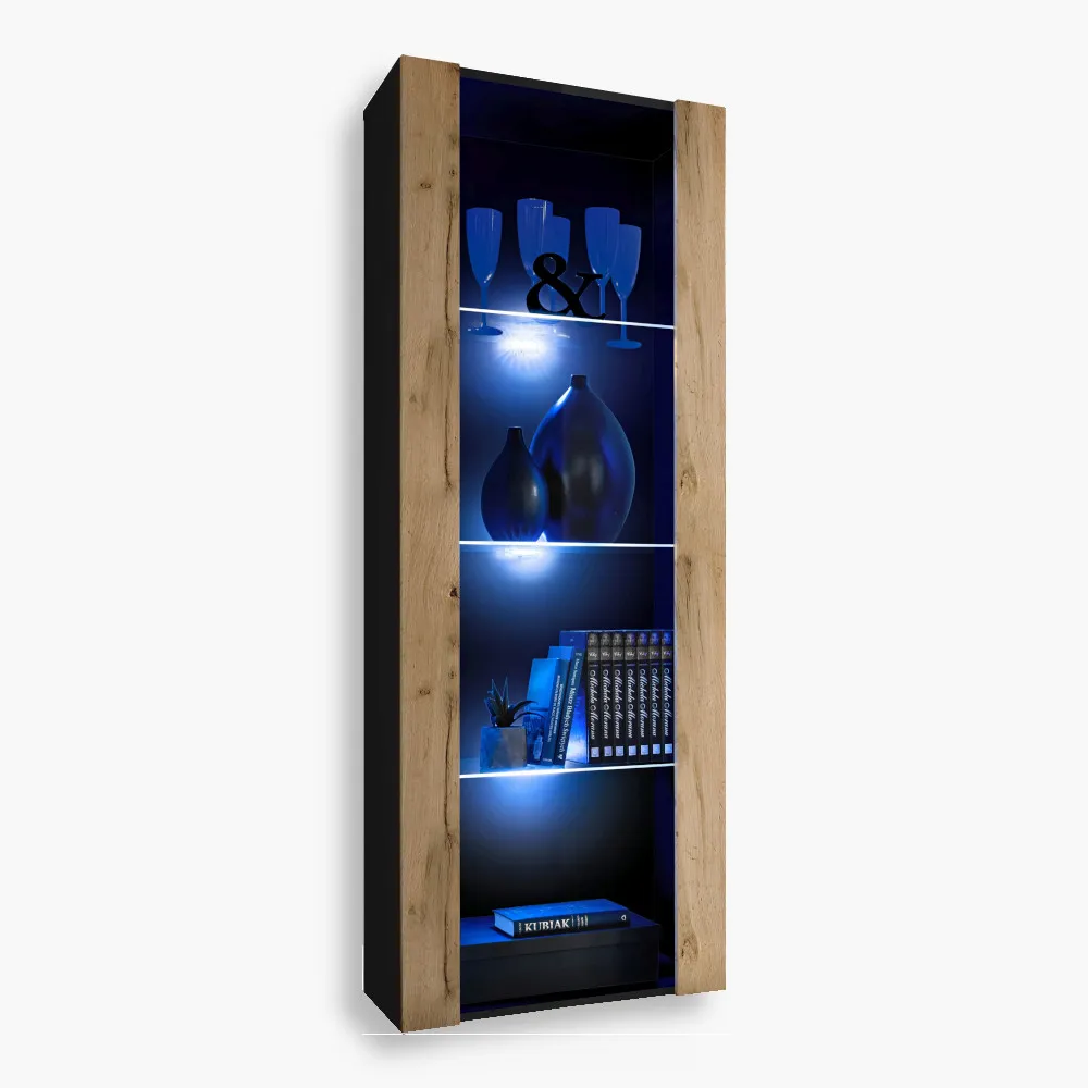 Tivoli Wit1 Blu Black-Wotan Tivoli Schrank, Wotan/Schwarz LED-Beleuchtung Blau – Bild 1