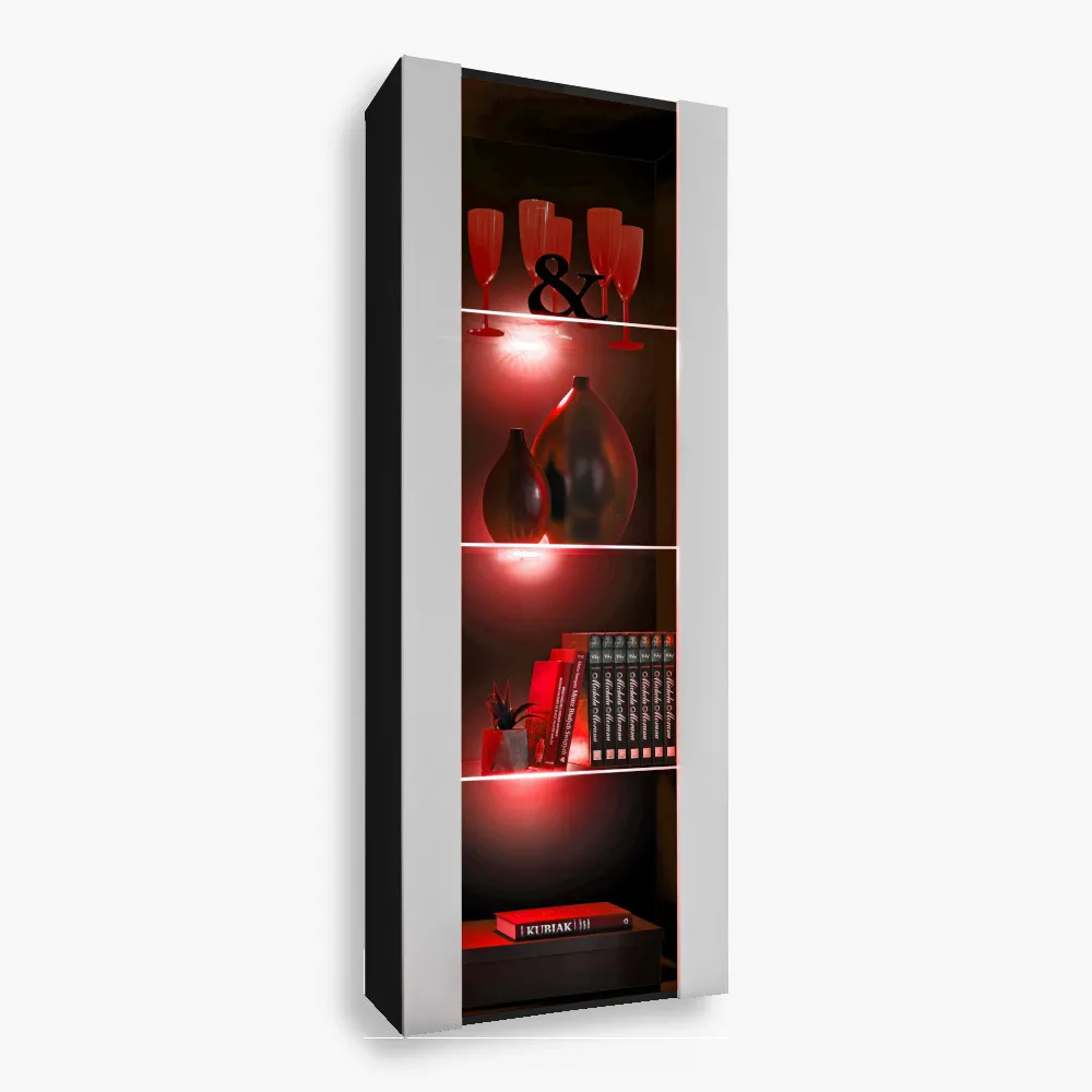 Tivoli Wit1 RGB Black-White Tivoli Glass-Shelf Cabinet, White/Black RGB LED Lighting - Image 1