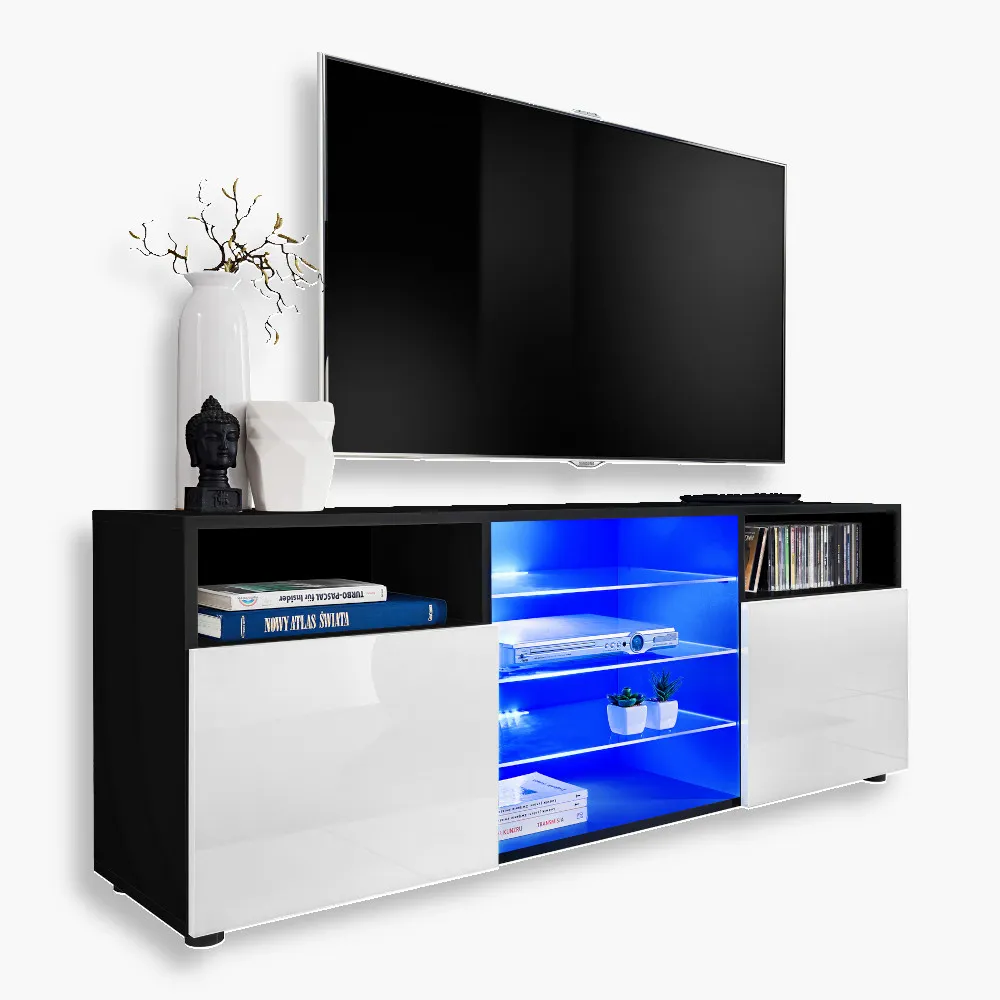 Urbina-Blu-Black-White-1.webp Urbino RTV Schrank, Weiß/Schwarz – Bild 1