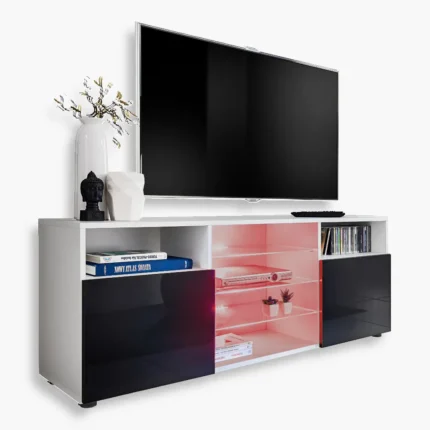 Urbino RTV Schrank, schwarz/weiße RGB-LED-Beleuchtung