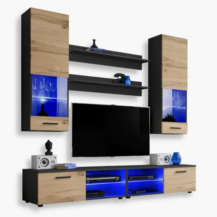 Varallo RTV Möbel Set, Wotan/Schwarz