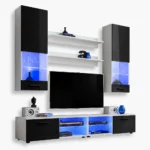 Varallo RTV Möbel Set, Schwarz/Weiß LED Beleuchtung Blau