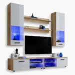 Ensemble de meubles TV Varallo, blanc/wotan, LED bleu