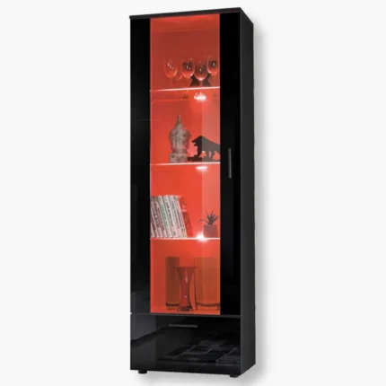 Witryna Stojąca Alessandria, Czarny/Czarny Oświetlenie LED RGB