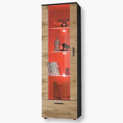 Witryna Stojąca Alessandria, Wotan/Czarny Oświetlenie LED RGB