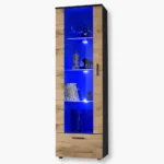 Witryna Stojąca Alessandria, Wotan/Czarny Oświetlenie LED Niebieskie