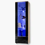 Witryna Stojąca Alessandria, Czarny/Wotan Oświetlenie LED Niebieskie