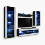 Tivoli Medio TV Furniture Set, White/Black LED Lighting Blue