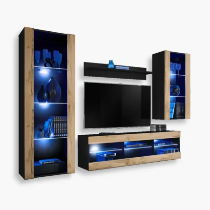 TV Furniture Set Tivoli Medio, Wotan/Black LED Lighting Blue