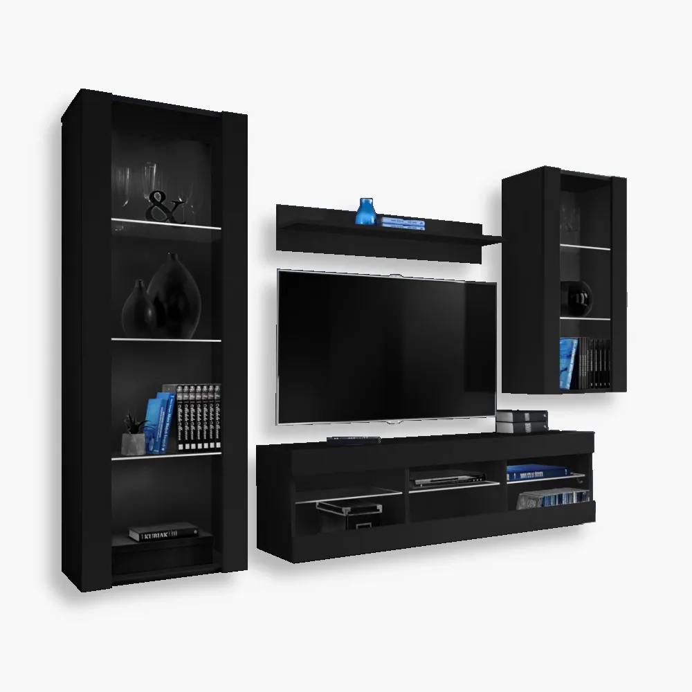 Tivoli Medio noLED Black-Black Zestaw Mebli RTV Tivoli Medio, Czarny/Czarny - obrazek 1