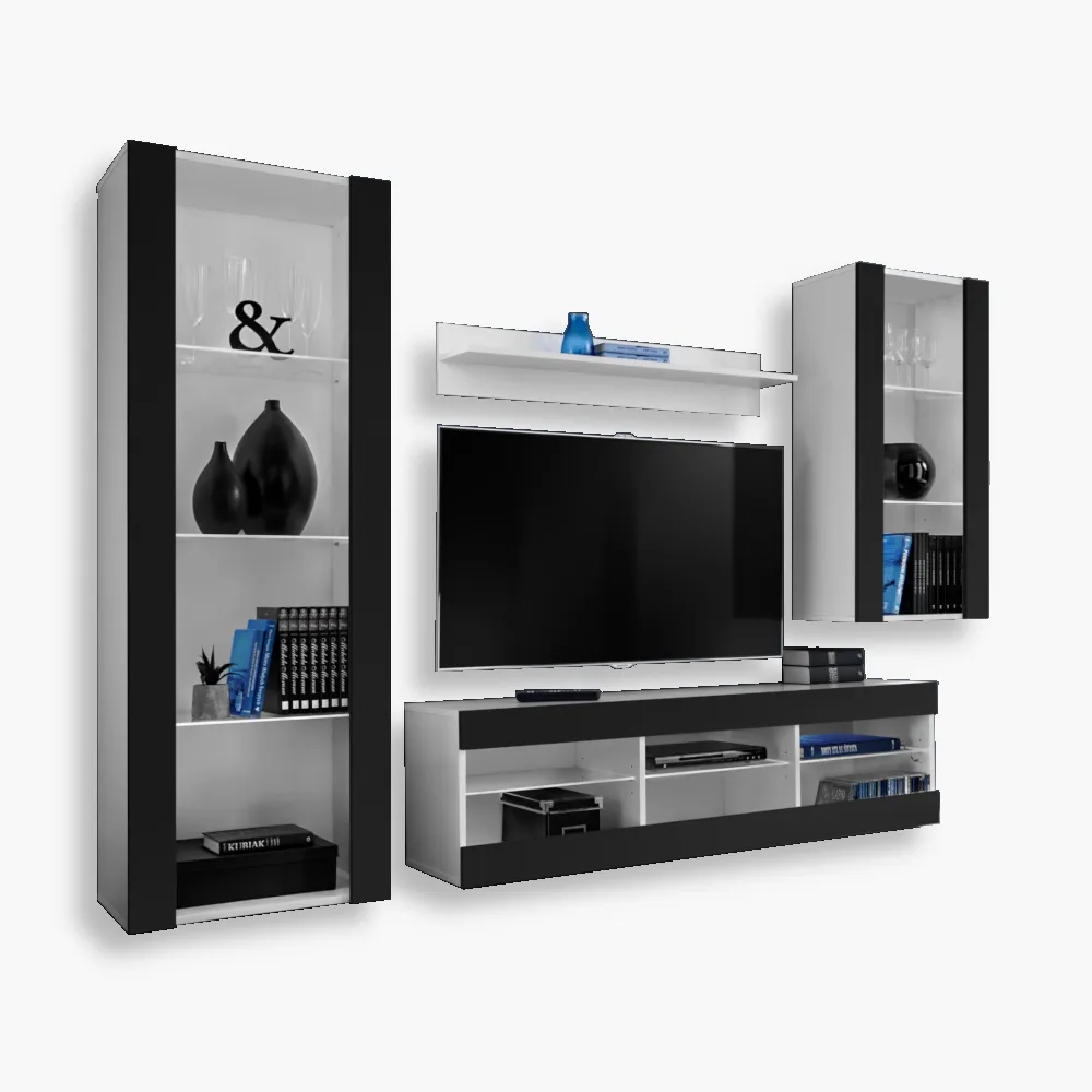 Tivoli Medio noLED White-Black Zestaw Mebli RTV Tivoli Medio, Czarny/Biały - obrazek 1