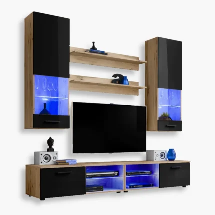 Varallo TV Furniture Set, Black/Wotan
