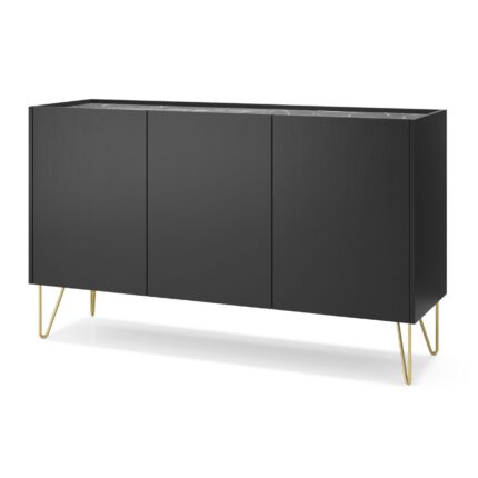 Canmore K144 – Three-door chest of drawers, black, width 144 cm, height 83 cm, depth 37 cm