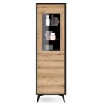 Armoire à portes vitrées Jasper W54 – armoire à portes vitrées en chêne évoqué, noir, largeur 54 cm, hauteur 178 cm, profondeur 39 cm