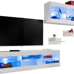  Set, Furniture, Tivoli SET3, Wotan/Noir,
  Largeur 240cm x Hauteur 159cm x Profondeur 35cm, LED Bleu, pour Salon,
  Chambre à coucher