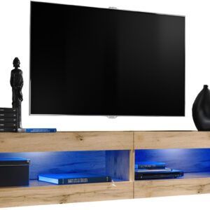 Komodee, Zestaw, Meblościanka, Tivoli SET4, Wotan/Wotan, Szerokość 200cm x Wysokość 41cm x Głębokość 35cm, LED Niebieskie, do Salonu, Sypialni