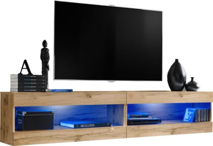 Komodee, Zestaw, Meblościanka, Tivoli SET4, Wotan/Wotan, Szerokość 200cm x Wysokość 41cm x Głębokość 35cm, LED Niebieskie, do Salonu, Sypialni