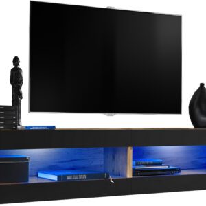 Set Meubles,
  Tivoli SET4, Wotan/Noir, Largeur 200cm x Hauteur 41cm x Profondeur 35cm, LED
  Bleu, pour Salon, Chambre à coucher