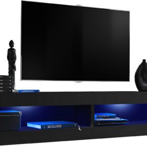 Komodee, Zestaw, Meblościanka, Tivoli SET4, Czarny/Czarny, Szerokość 200cm x Wysokość 41cm x Głębokość 35cm, LED Niebieskie, do Salonu, Sypialni